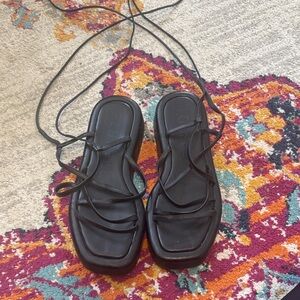 Loeffler Randall Elegant Black Beau Tie Up Strappy Women's Sandals 8.5